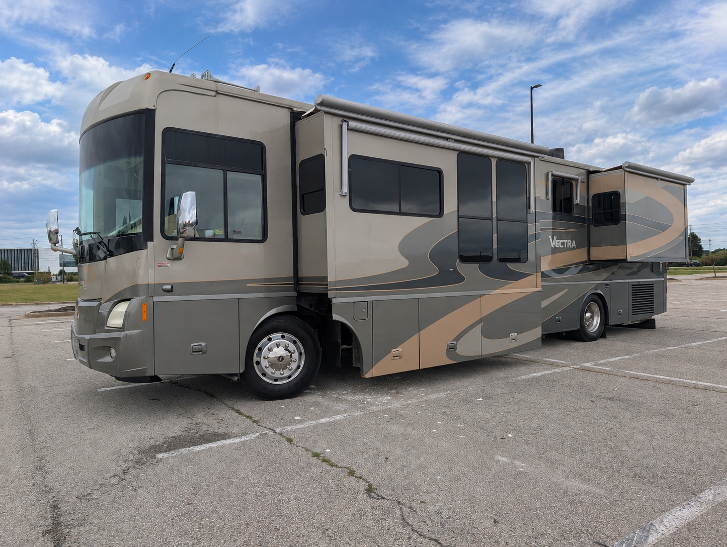 2007 Winnebago Vectra 40KD, driver's side view with both slides extended
