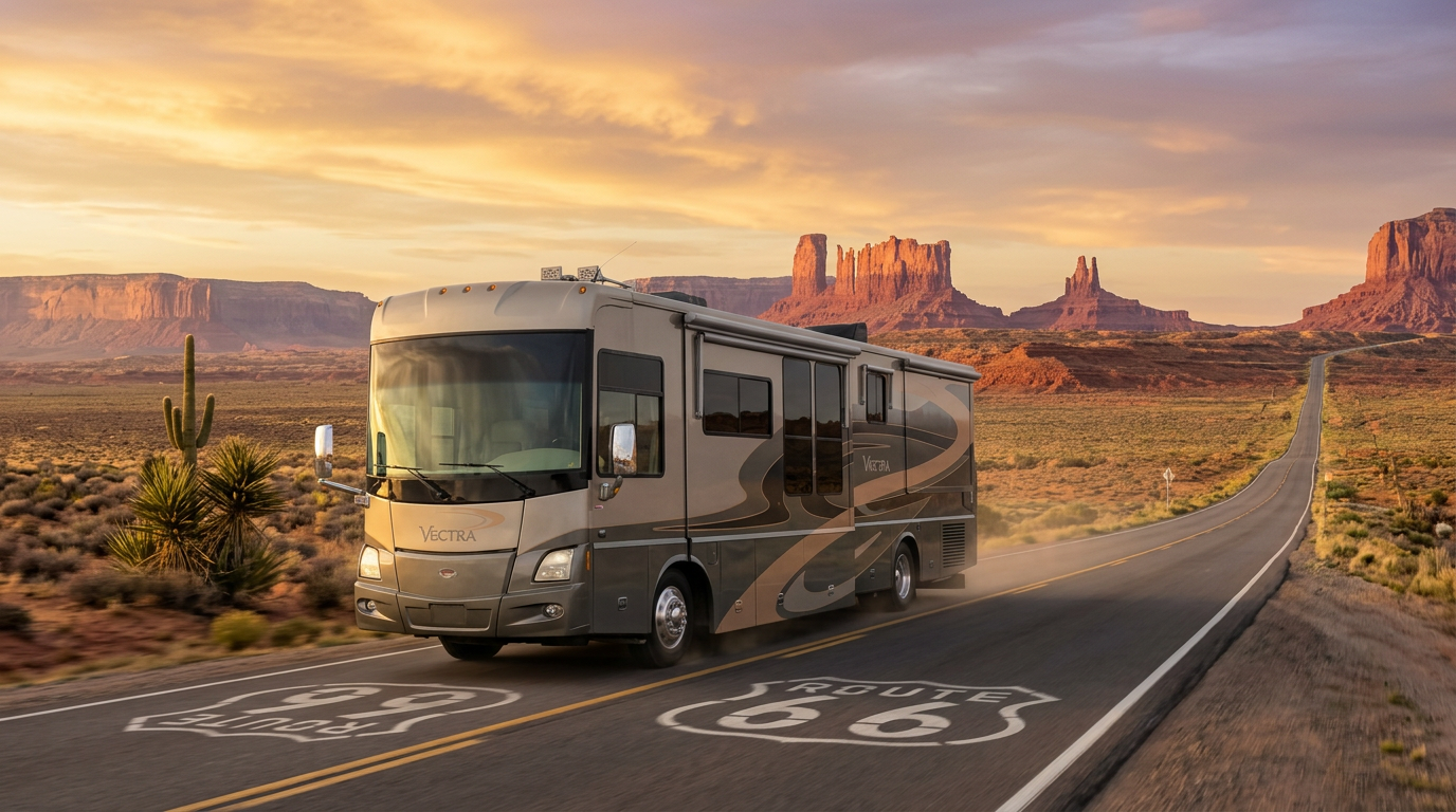 Journey artwork: the Vectra on Route 66 in the Arizona desert